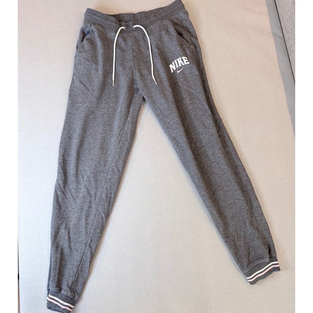 Nike‎ Women's Gray Jogger Sweatpants Pink Stripe Cuffs Small